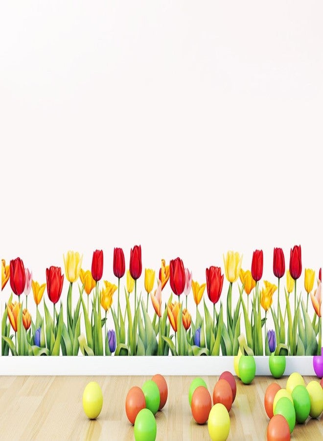 Sticker Studio ملصقات جدارية من الفينيل PVC بتصميم زهرة التوليب والعشب والفراشات من Sticker Studio، مثالية لتزيين المنزل - مناسبة لغرفة المعيشة، غرفة النوم، الردهة، غرفة الأطفال، غرفة اللعب (المقاس: 51 سم × 50 سم) - Image 2